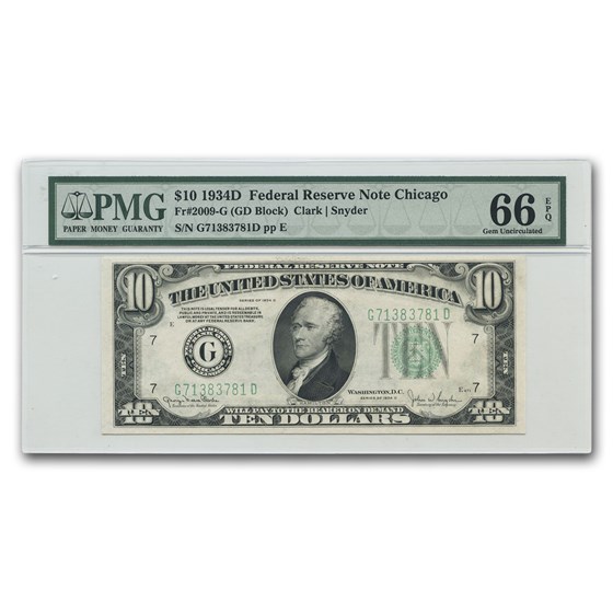 1934-D (C-Chicago) $10 FRN CU-66 EPQ PMG 1934-D (C-Chicago) $10 FRN CU-66 EPQ PMG